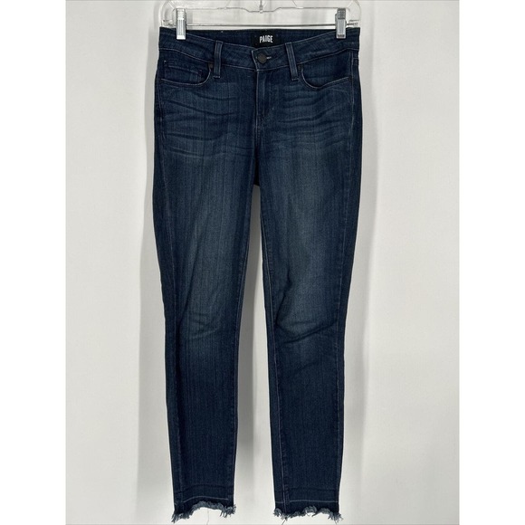Paige Blue Dark Wash Verdugo Ankle Skinny‎ Denim Jeans Sz 26x27 Stretch Raw Hem - Picture 1 of 8